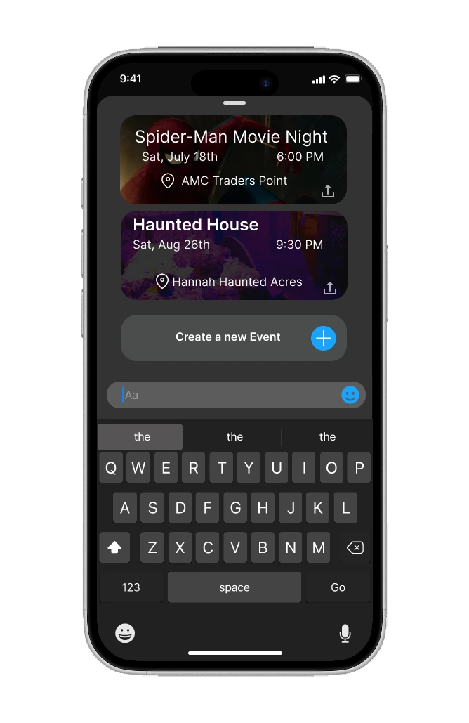 A list of past events with a Create a new Event button