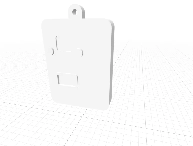 A white 3D render of a rounded enclosure with cutouts and a loop at the top